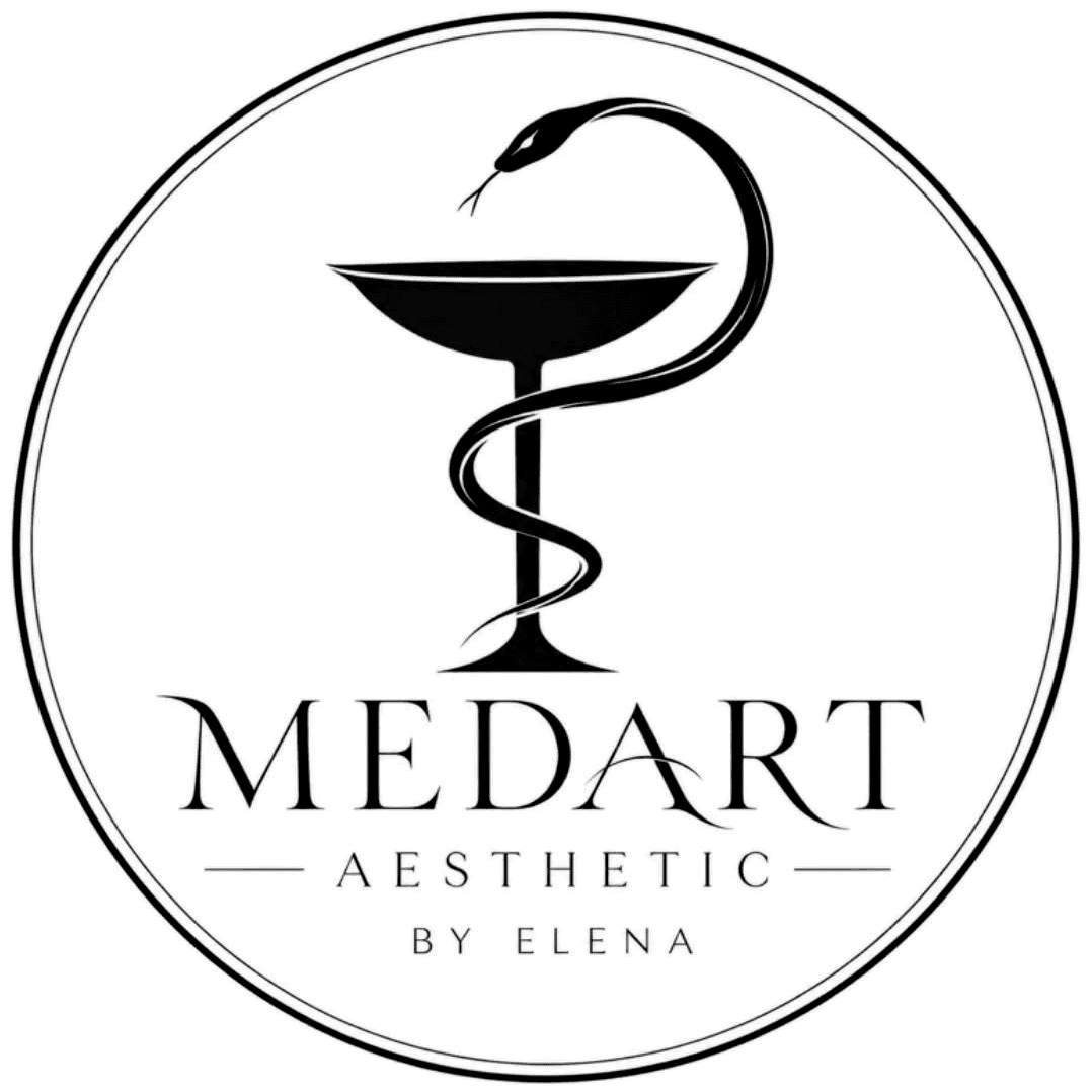 Siegel von MedArt Aesthetic by Elena: Schale mit Schlange über dem Schriftzug, in einem Kreis